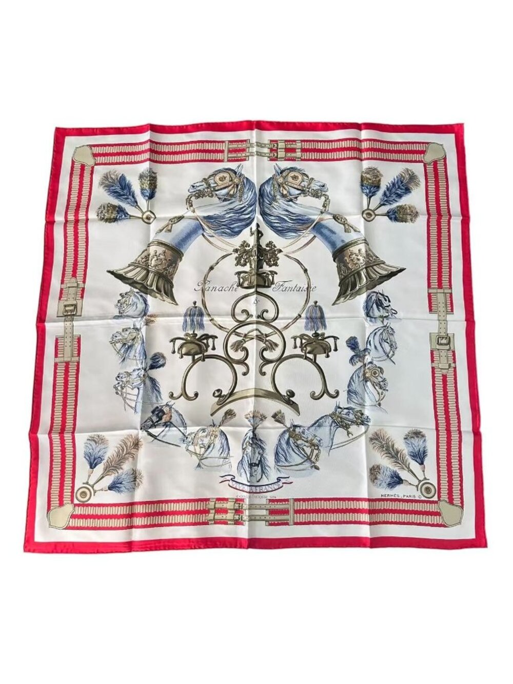 Hermes Carre 90 Scarf Silk Panache and Fantasie Red